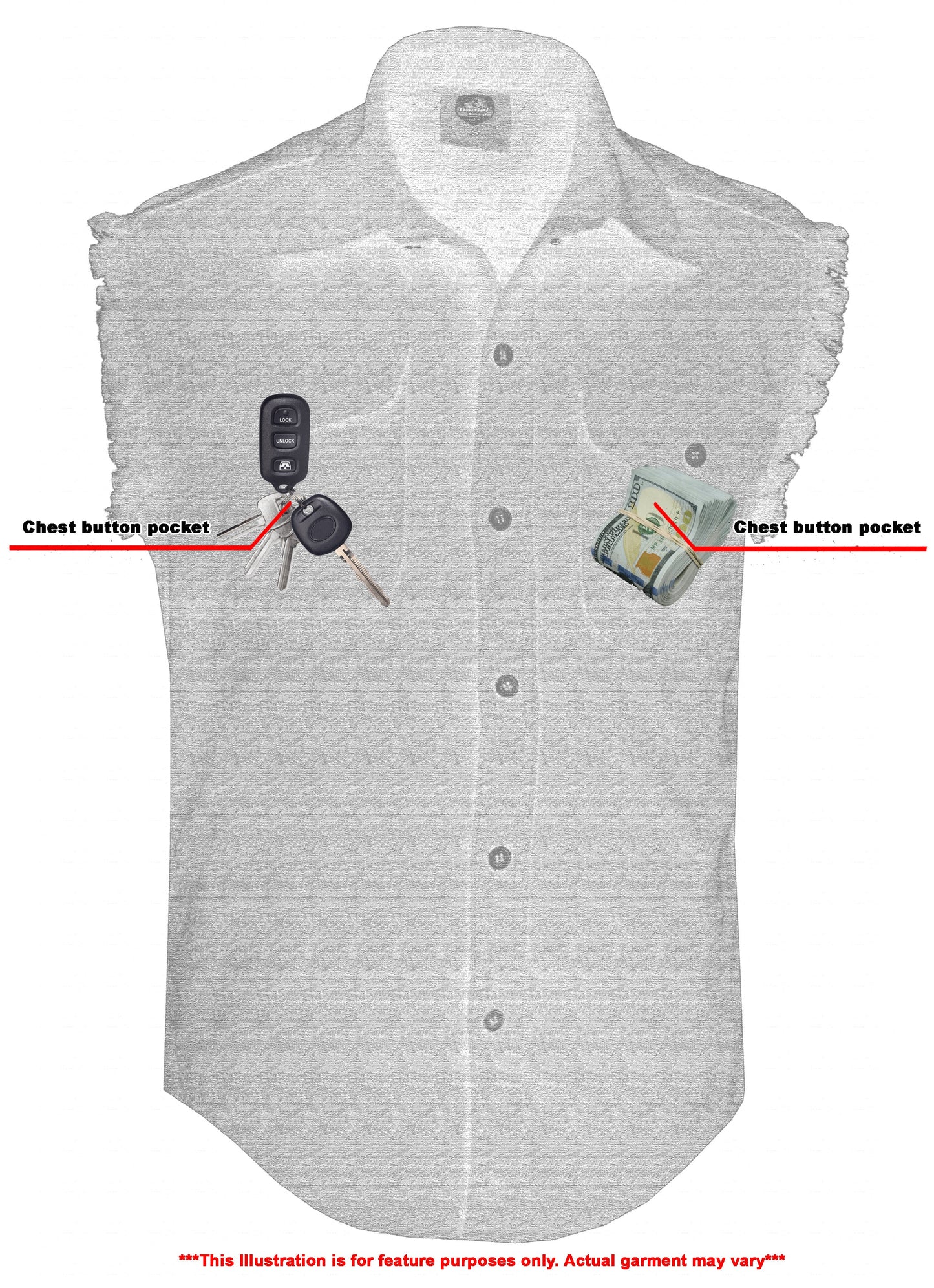 Men's Orange Lightweight Sleeveless Denim Shirt