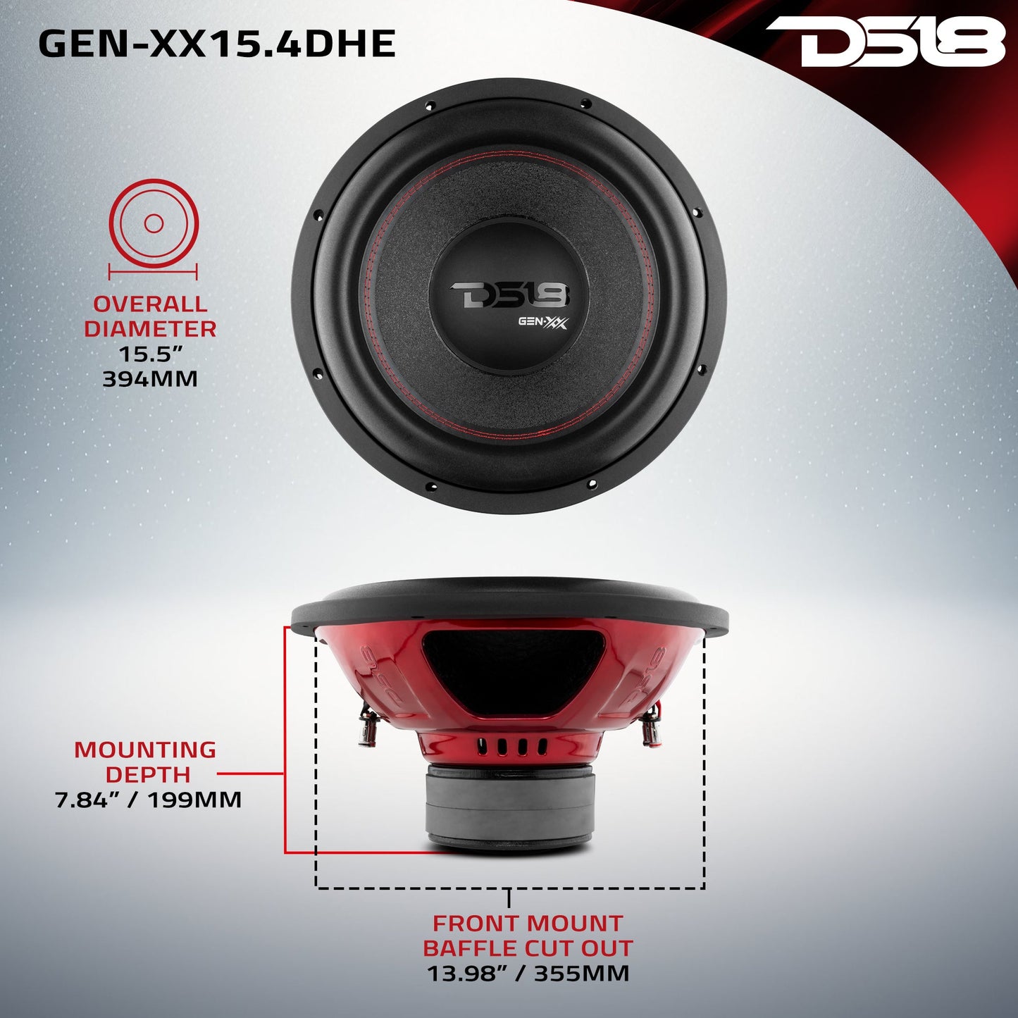 GEN-XX 15" High Excursion Subwoofer Double Stacked Magnets 600 Watts Rms DVC 4-Ohm
