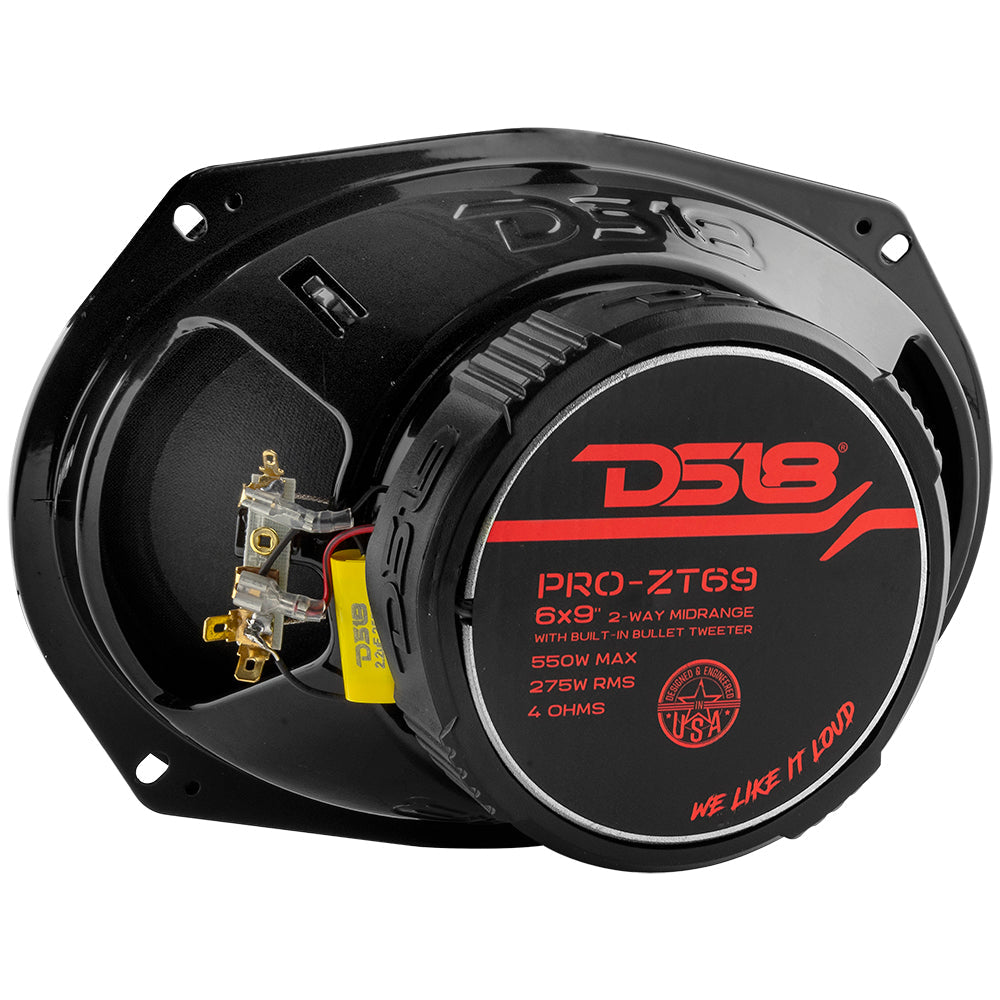 PRO-ZT 6x9" Coaxial Mid-Range Loudspeaker with Water Resistant Cone Built-in Bullet Tweeter and Grill 275 Watts Rms 4-Ohm