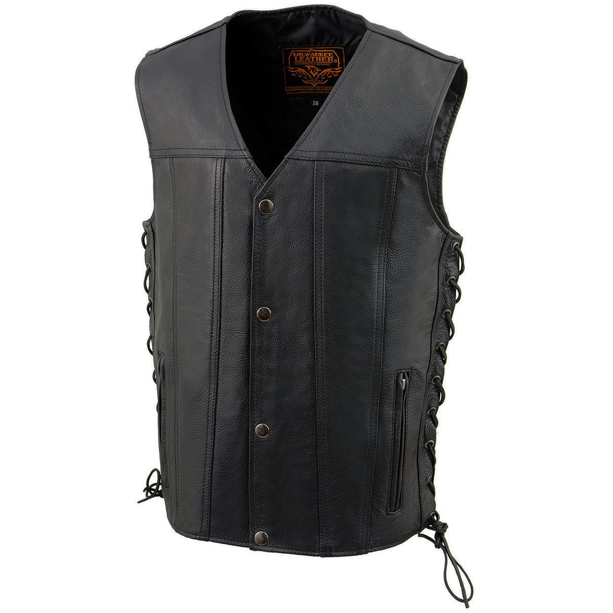 Milwaukee Leather LKY3870 Youth Size Black Leather Biker Style Vest with Snap Front and Side Laces
