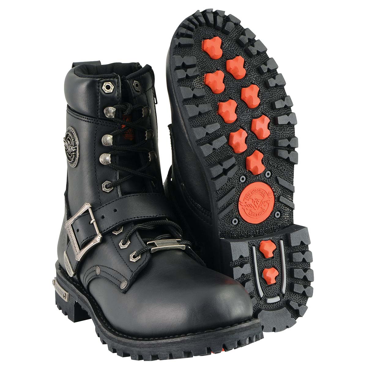 Milwaukee Leather Men's Black Leather Lace-Up Engineer Motorcycle Boots w/ Buckles and Side Zipper MBM101