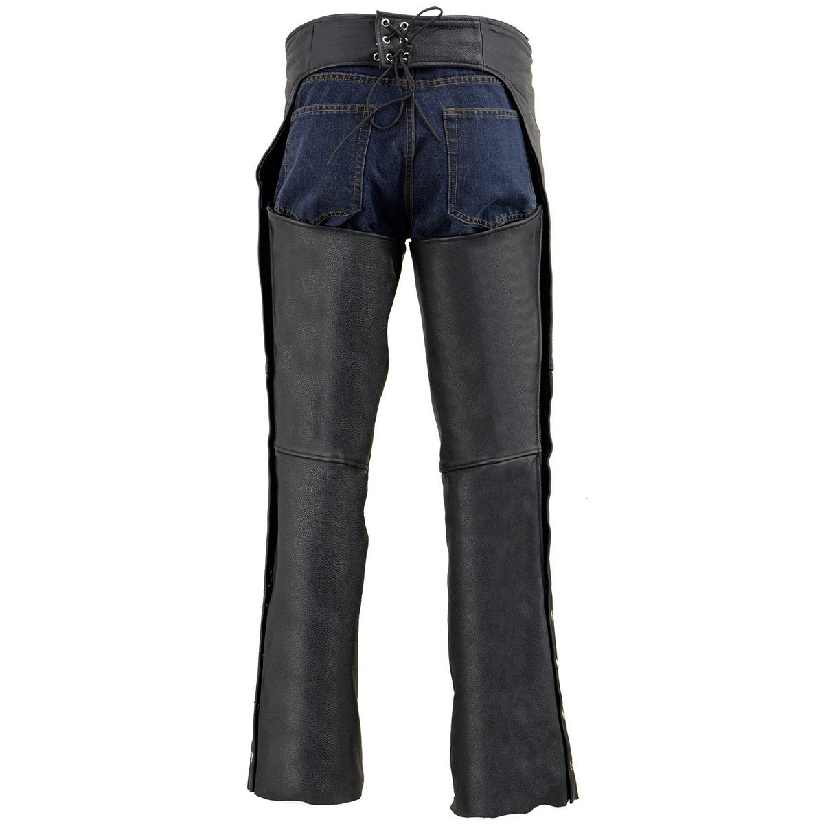Milwaukee Leather Chaps for Men's Black Premium Leather Fully Lined Motorcycle Chaps w/ Front Coin Pocket-ML1115