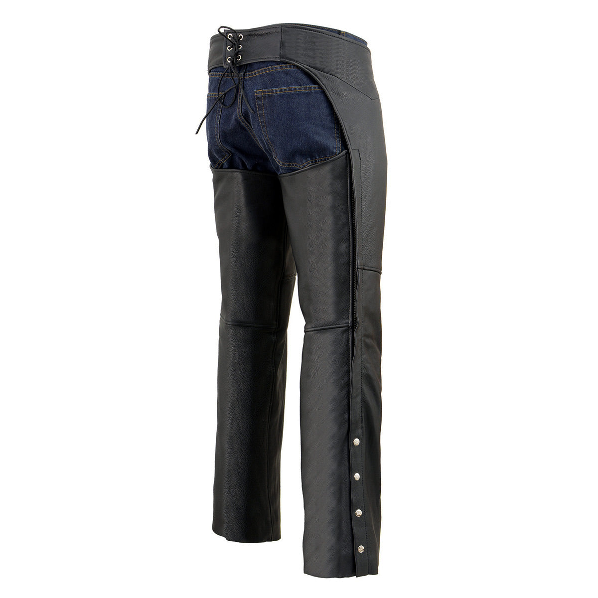 Milwaukee Leather Chaps for Men's Black Premium Leather Fully Lined Motorcycle Chaps w/ Front Coin Pocket-ML1115