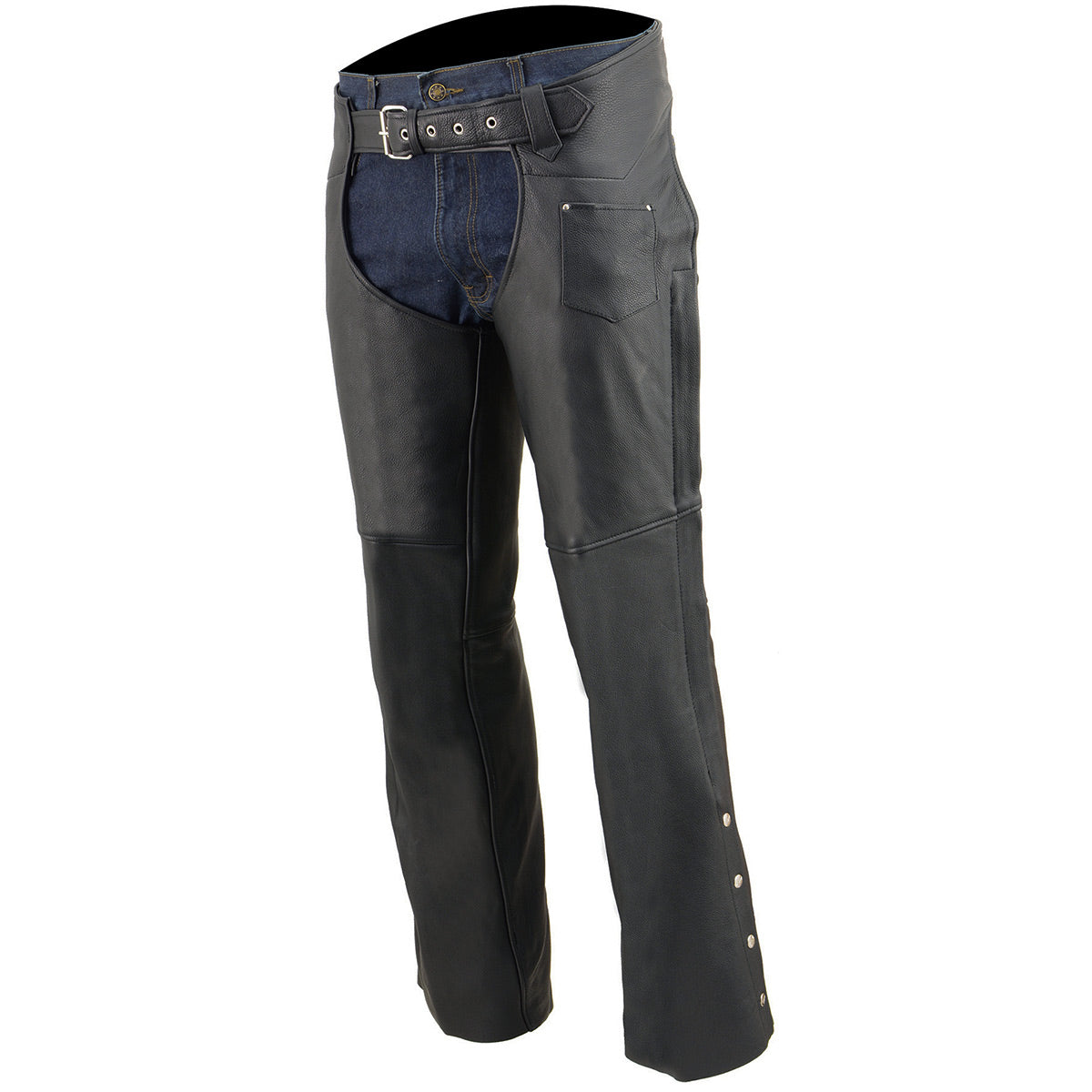 Milwaukee Leather Chaps for Men's Black Premium Leather Fully Lined Motorcycle Chaps w/ Front Coin Pocket-ML1115