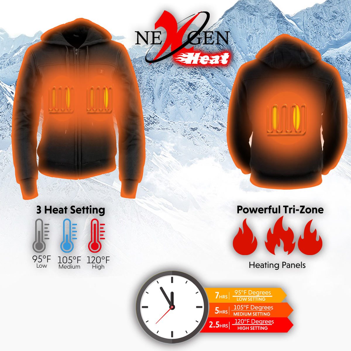 Nexgen Heat NXL2713SET Women 'Heated' Front Zipper Black Hoodie Jacket for Outdoor Activities w/ Battery Pack