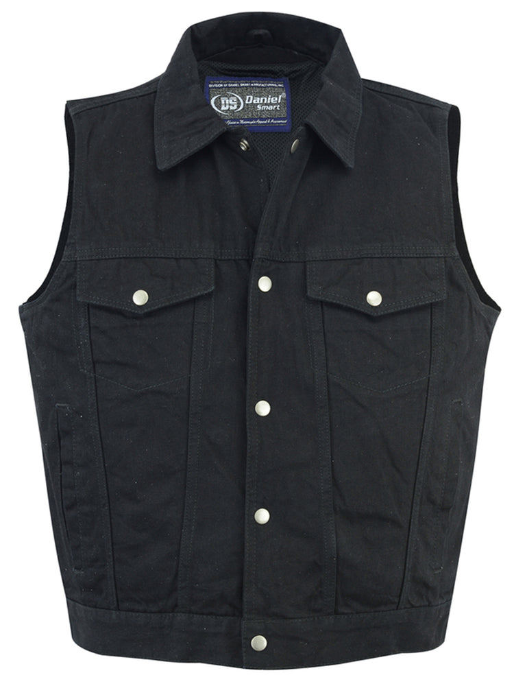 Snap Front Men's Denim Motorcycle Vest - Black