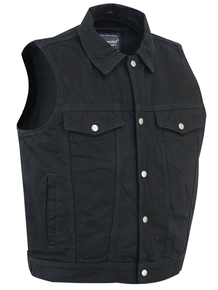 Men's Snap/Zipper Front Black Denim Motorcycle Vest