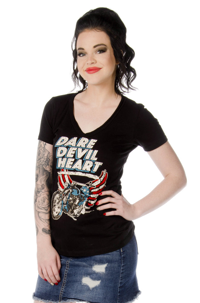 Women's Dare Devil Heart Slit Back Biker Top