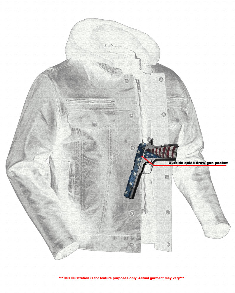 Men's Black Lightweight Drum Dyed Distressed Lambskin Jacket with Removable Hoodie