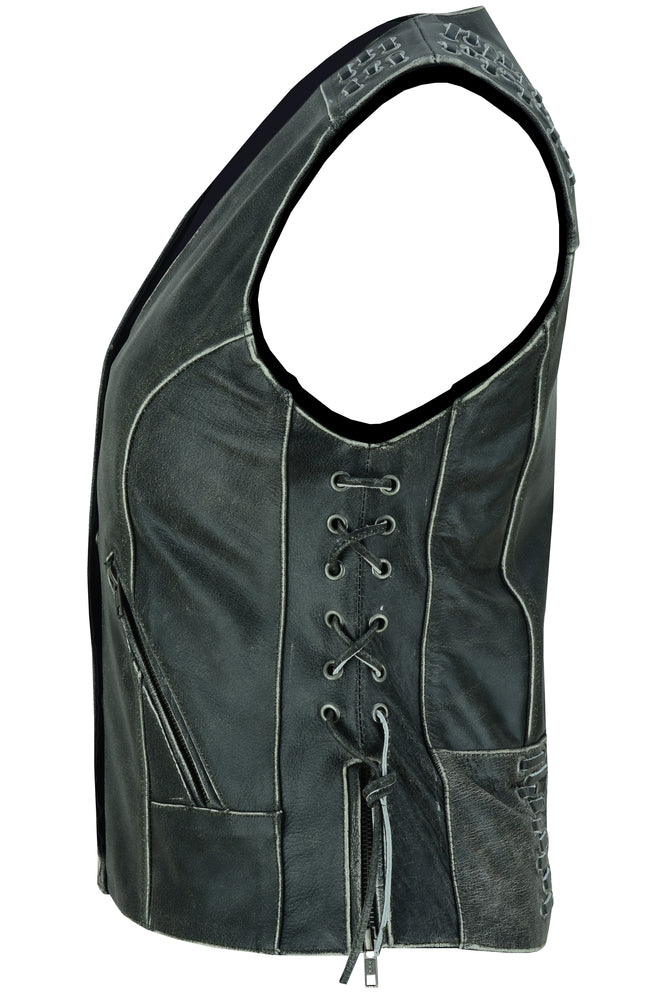 Women's Gray Vest with Grommet and Lacing Accents