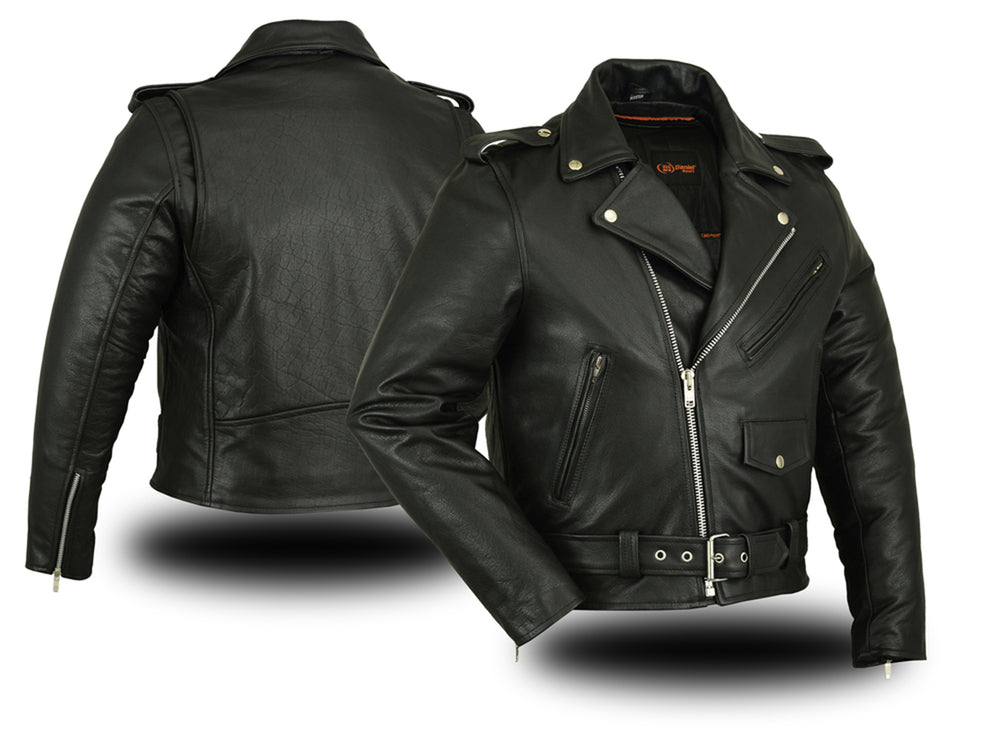 Men's Classic Plain Side Police Style Motorcycle Jacket - Black