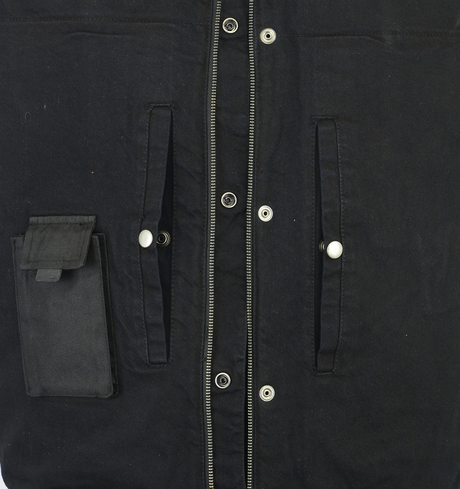 Men's Upgraded Rough Rub-Off Denim Motorcycle Vest w/Leather Trim