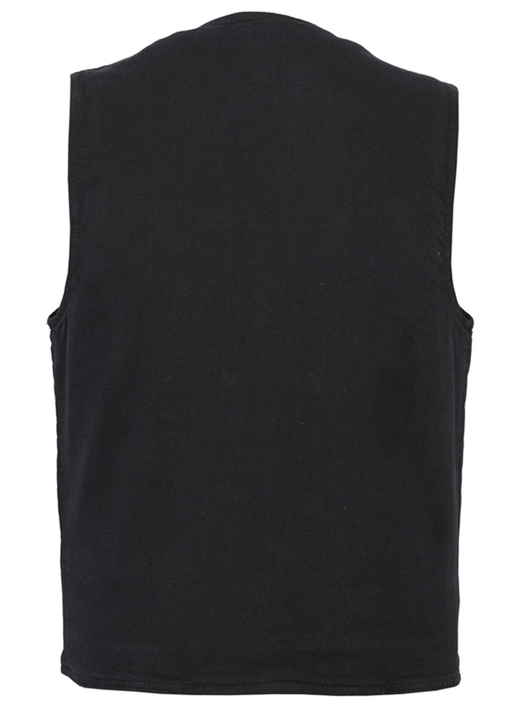 Men's Black Plain sides Denim Motorcycle Vest – Heavy Snaps