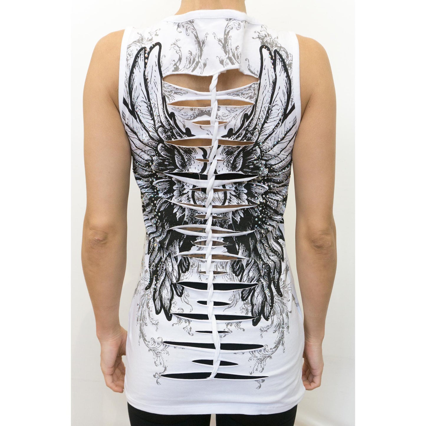 2278 Women's Angel Wings White V Neck Top