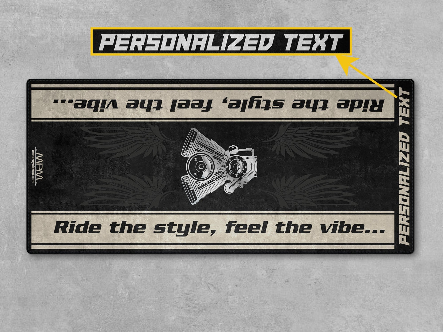 MPM Motorcycle Mat for Cruiser Motorcycle "Ride The Style, Feel The Vibe" - MM7306
