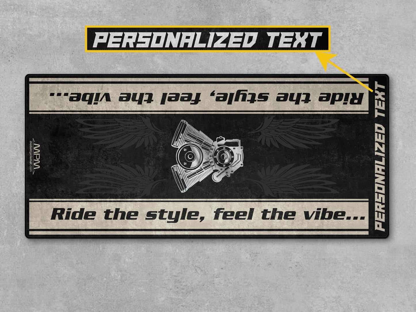 MPM Motorcycle Mat for Cruiser Motorcycle "Ride The Style, Feel The Vibe" - MM7307