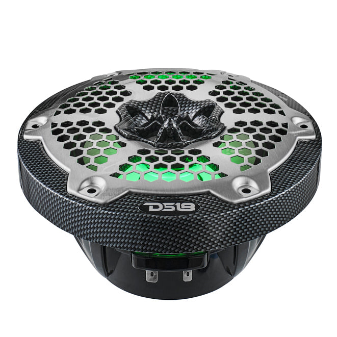 NXL 6.5" 2-Way Coaxial Marine Speaker With LED RGB Lights 100 Watts Rms 4-Ohm - Black Carbon Fiber