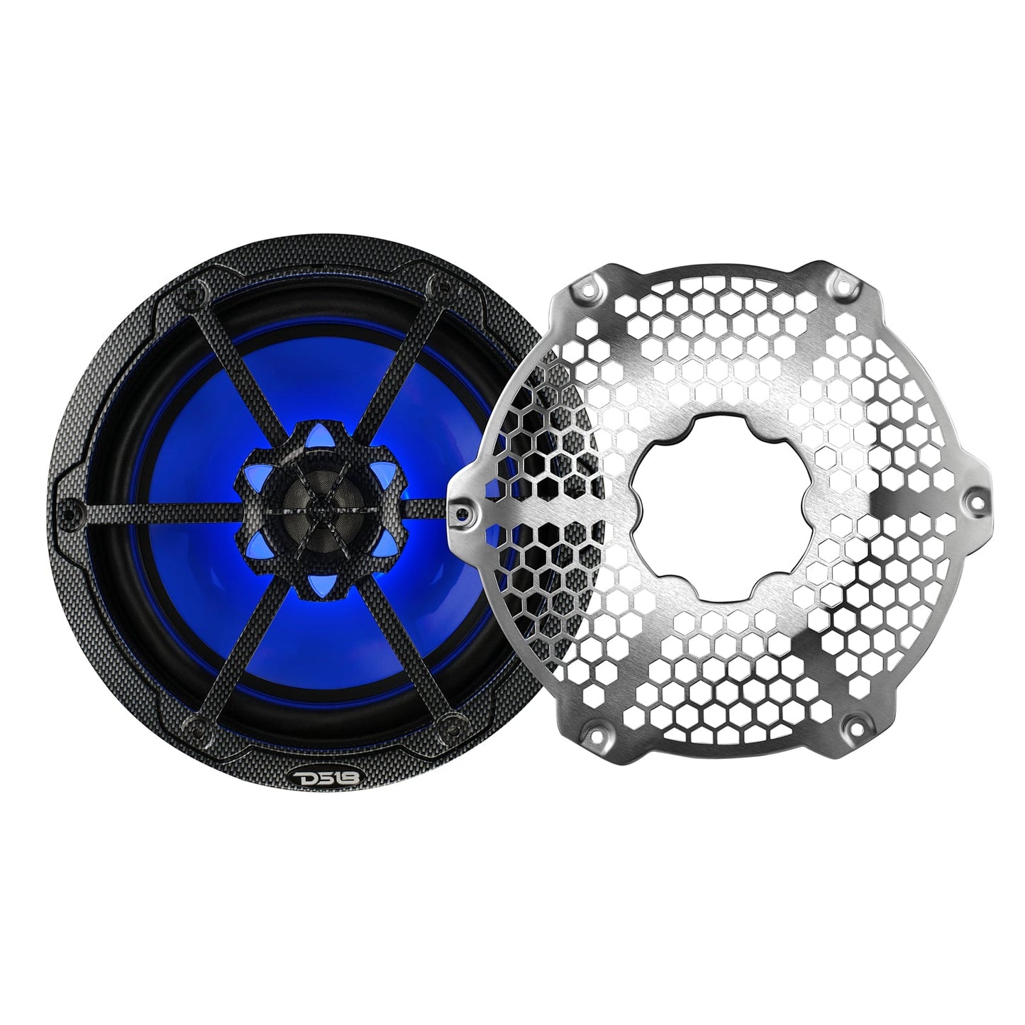 NXL 8" 2-Way Coaxial Marine Speaker With LED RGB Lights 125 Watts Rms 4-Ohm - Black Carbon Fiber