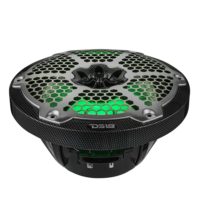 NXL 8" 2-Way Coaxial Marine Speaker With LED RGB Lights 125 Watts Rms 4-Ohm - Black Carbon Fiber