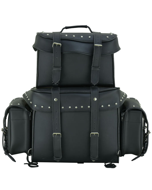 Leather Black PVC Large 4 Piece Motorcycle Touring Tail Bag wi