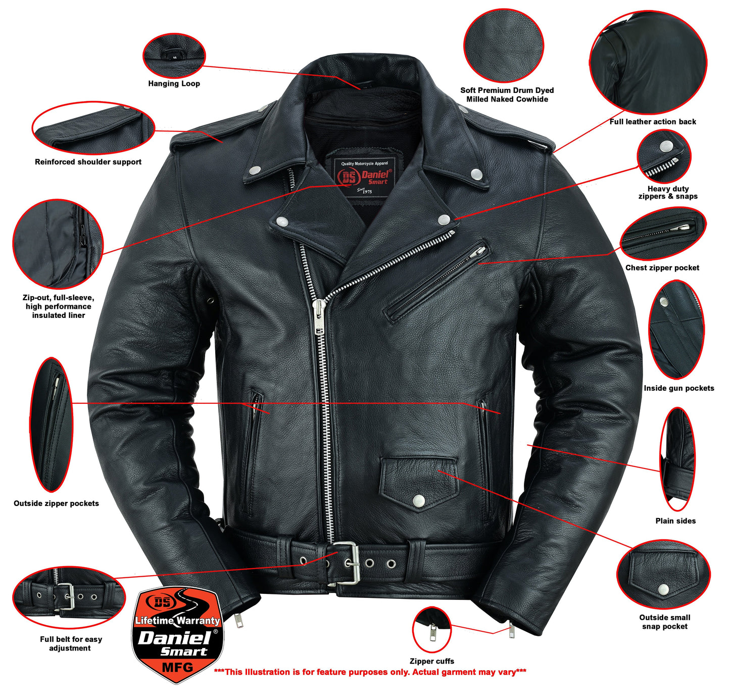 Men's Premium Classic Plain Side Police Style Jacket - Black