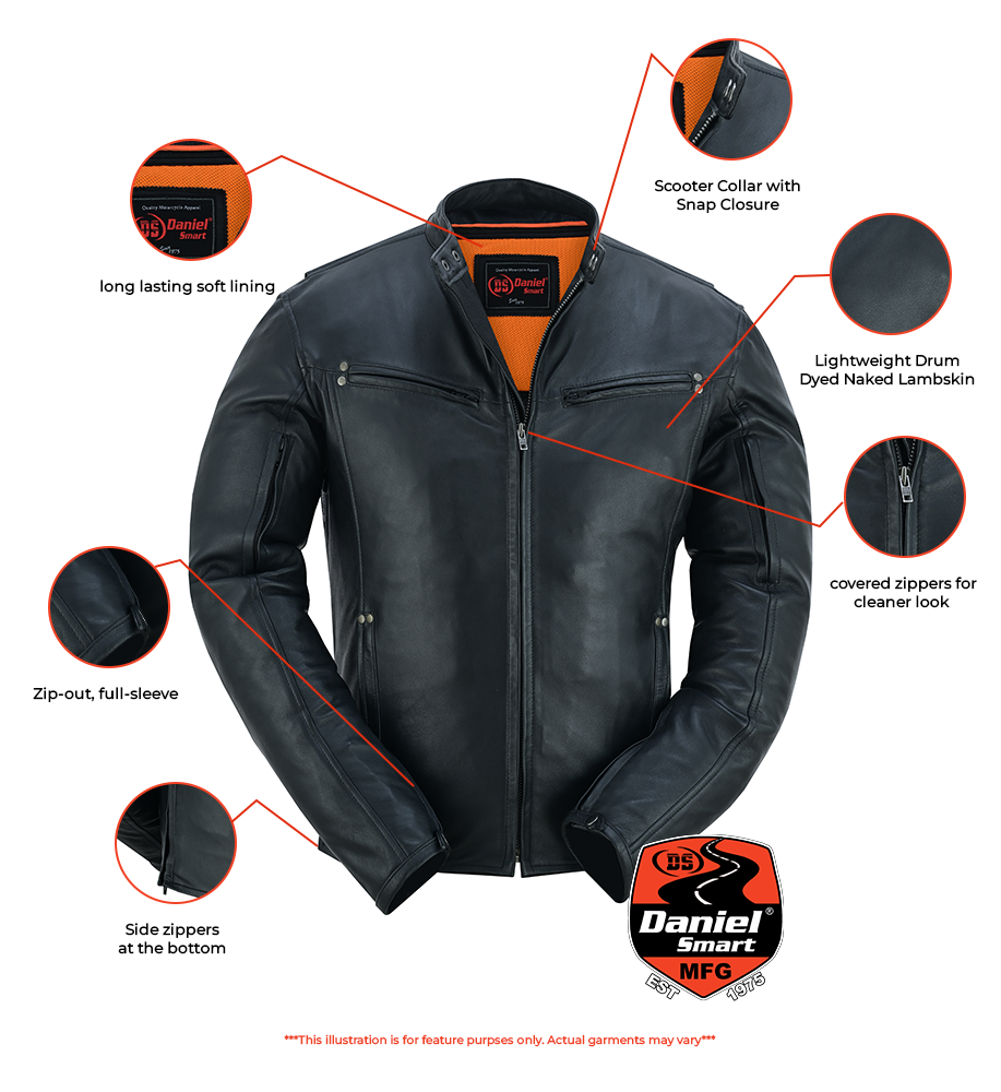 Men's Lightweight Drum Dyed Naked Lambskin Jacket - Black