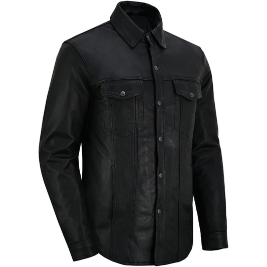 Men's Premium Lightweight  Black Leather Shirt