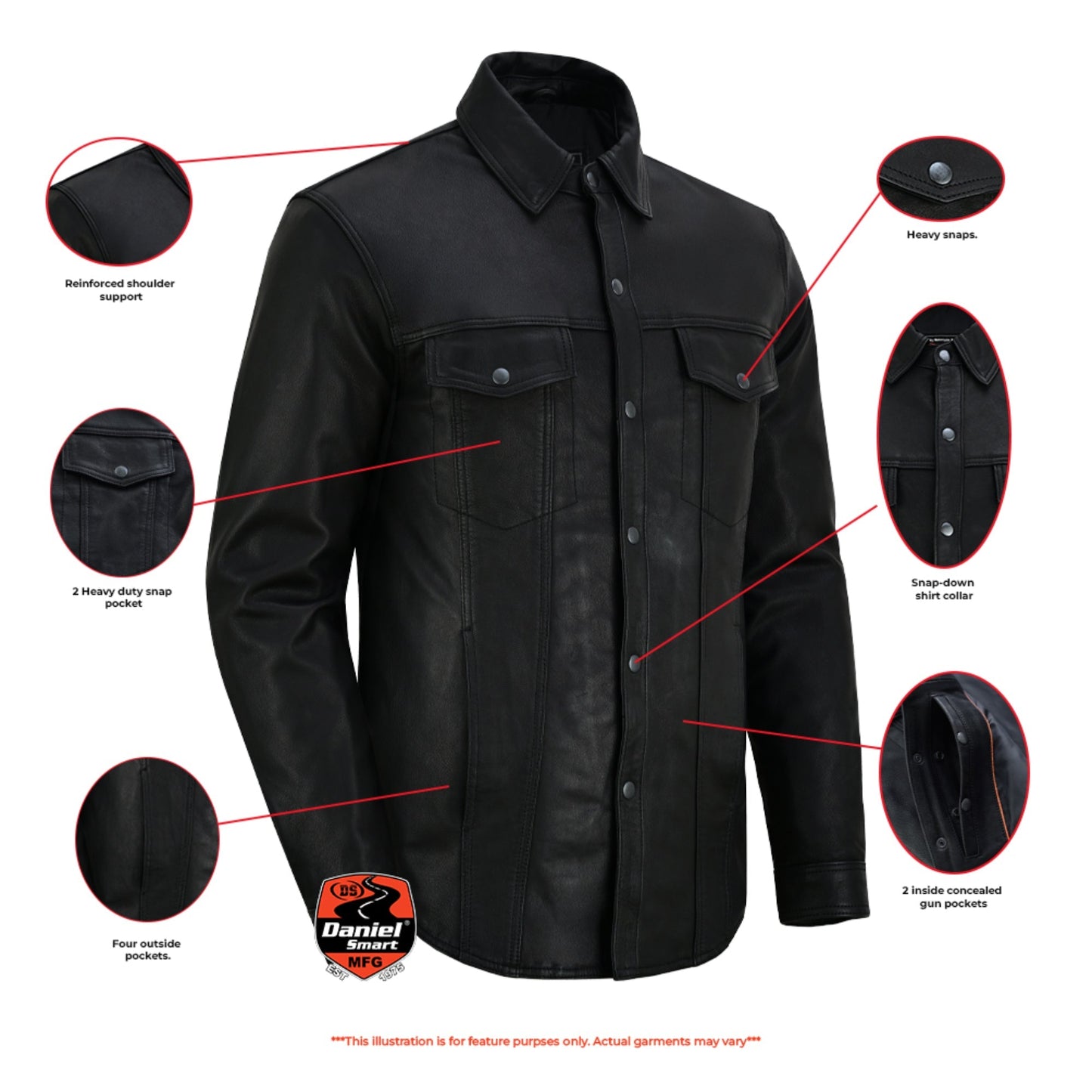 Men's Premium Lightweight  Black Leather Shirt