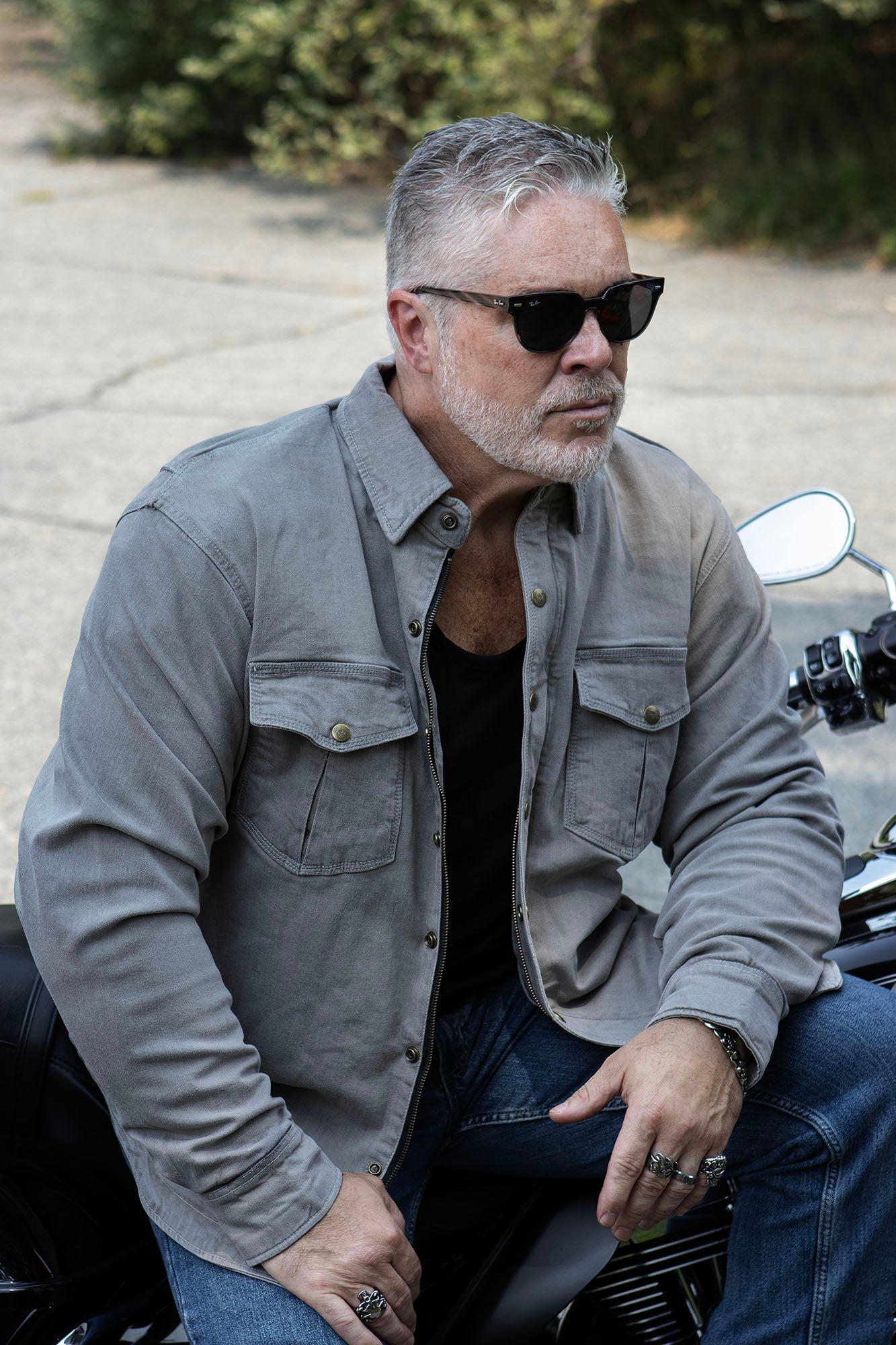 Milwaukee Leather MPM1621 Men's Grey Long Sleeve Flannel Biker Shirt w/ CE Armor - Reinforced w/ Aramid Fibers