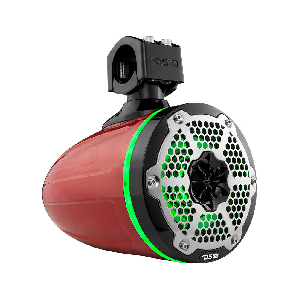 NXL 6.5" Neodymium Marine and Powersports Towers with Built-in Passive Radiator, 1" Driver and LED RGB Lights 150 Watts Rms -Red