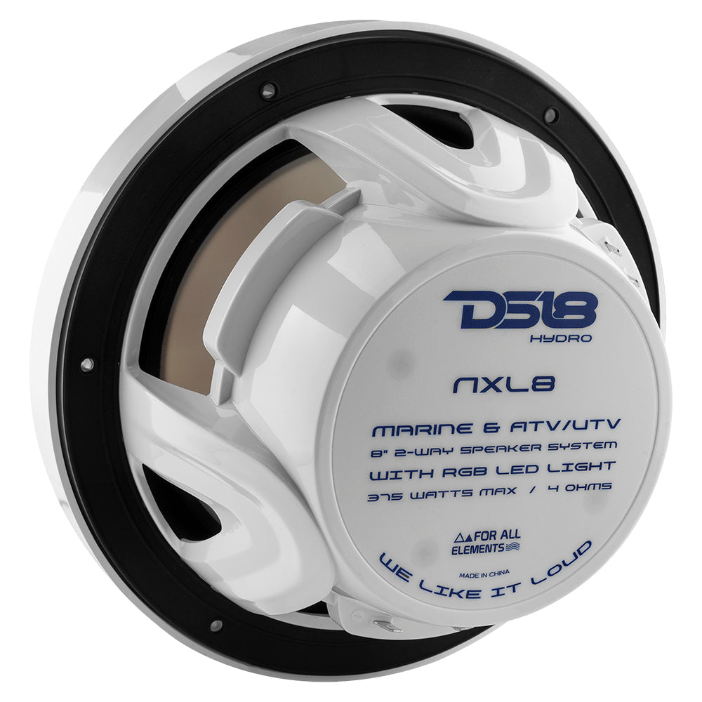 NXL 8" 2-Way Coaxial Marine Speaker With LED RGB Lights 125 Watts Rms 4-Ohm - White