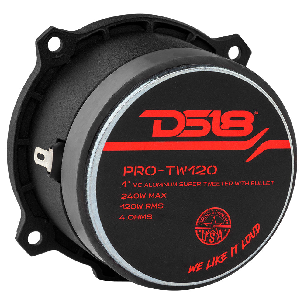 DS18 PRO-TW120 & PRO-TW120B – 3” PRO Aluminum Super Bullet Tweeter – 240 Watts with Built in Crossover (Pair)
