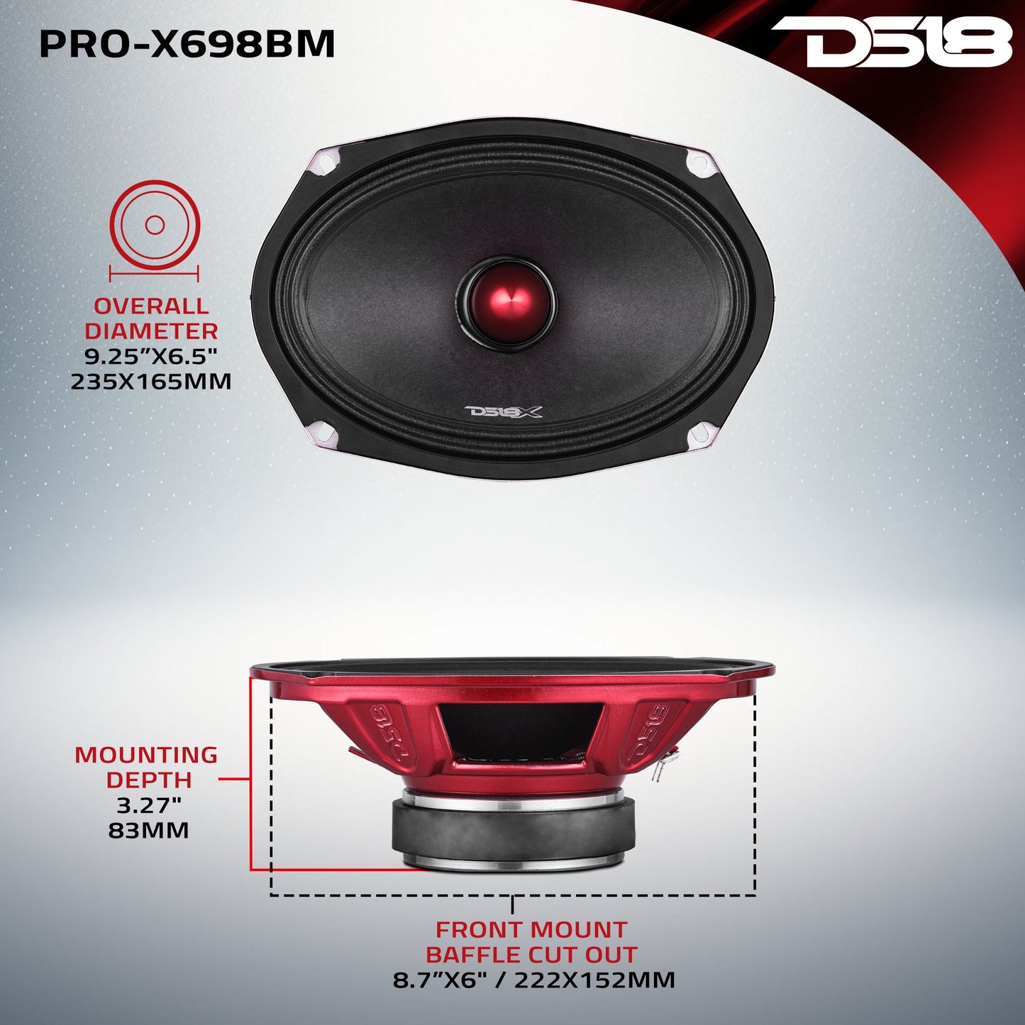 PRO-X 6X9" Mid-Range Bullet Loudspeaker 200 Watts Rms 8-Ohm
