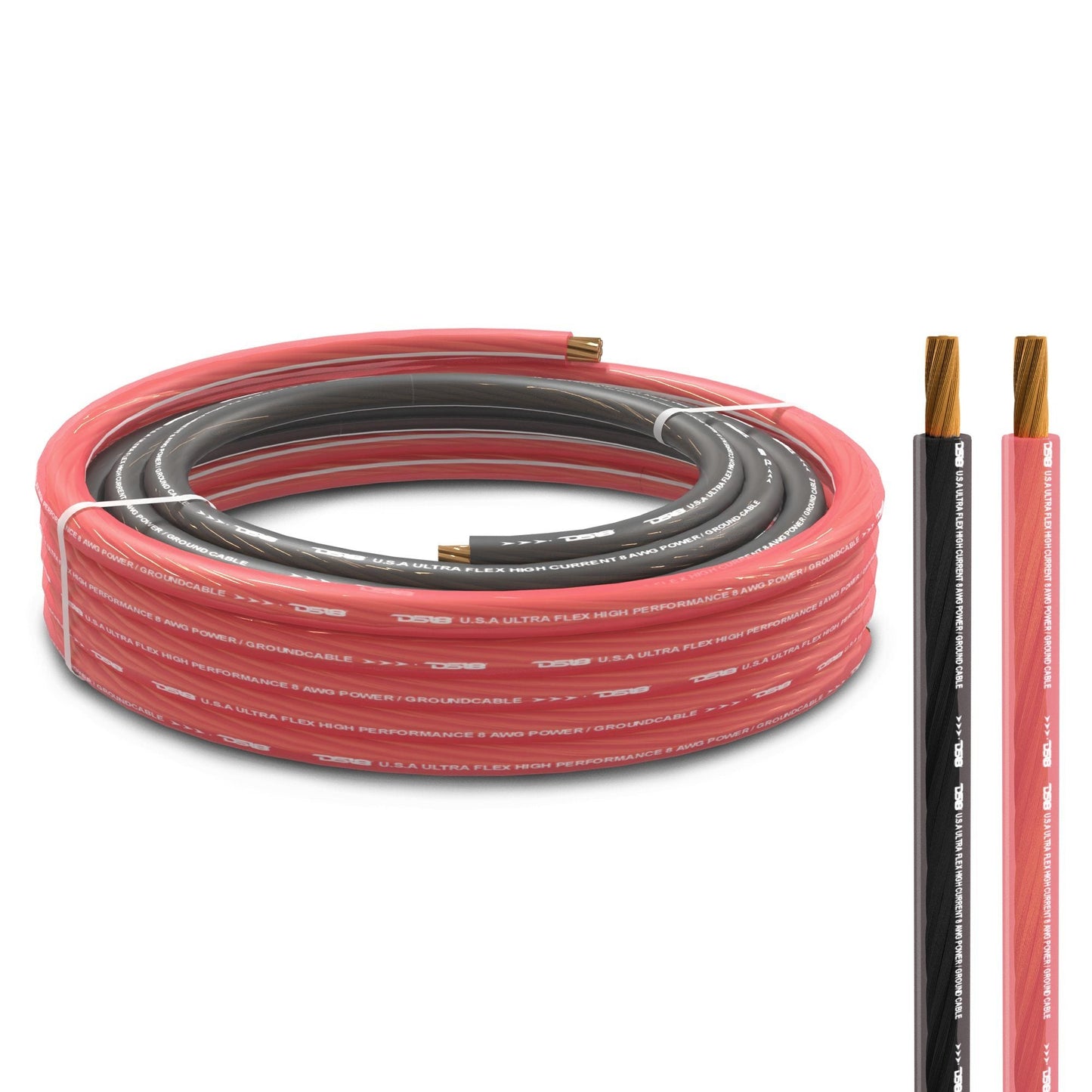 DS18 PW-OFC8GA-5BK/20RD 8-GA Ultra Flex OFC Ground Power Cable 5 Ft Black and 20 Ft Red Kit
