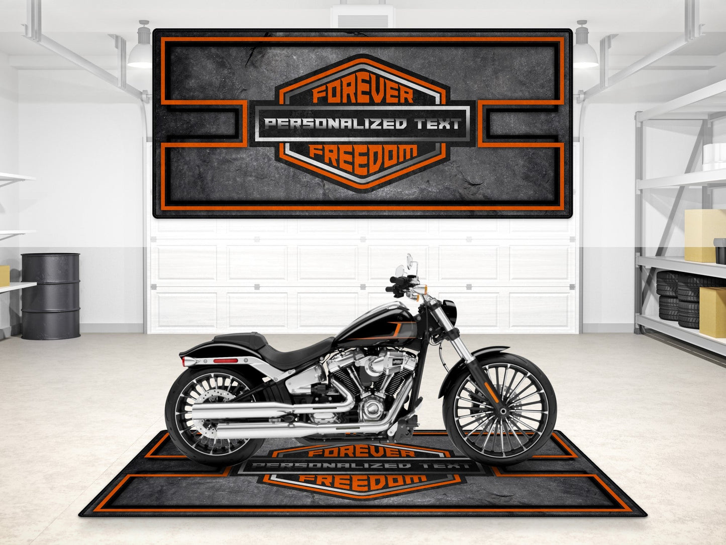 MPM Motorcycle Mat Asphalt Design for Chopper, Cruiser, Touring, Sport Motorcycle "Forever The Power of Freedom" - MM7209