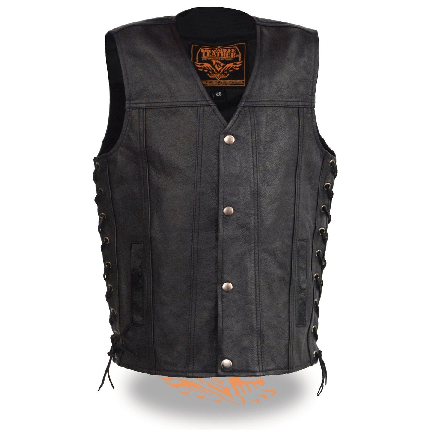 Milwaukee Leather LKY3870 Youth Size Black Leather Biker Style Vest with Snap Front and Side Laces