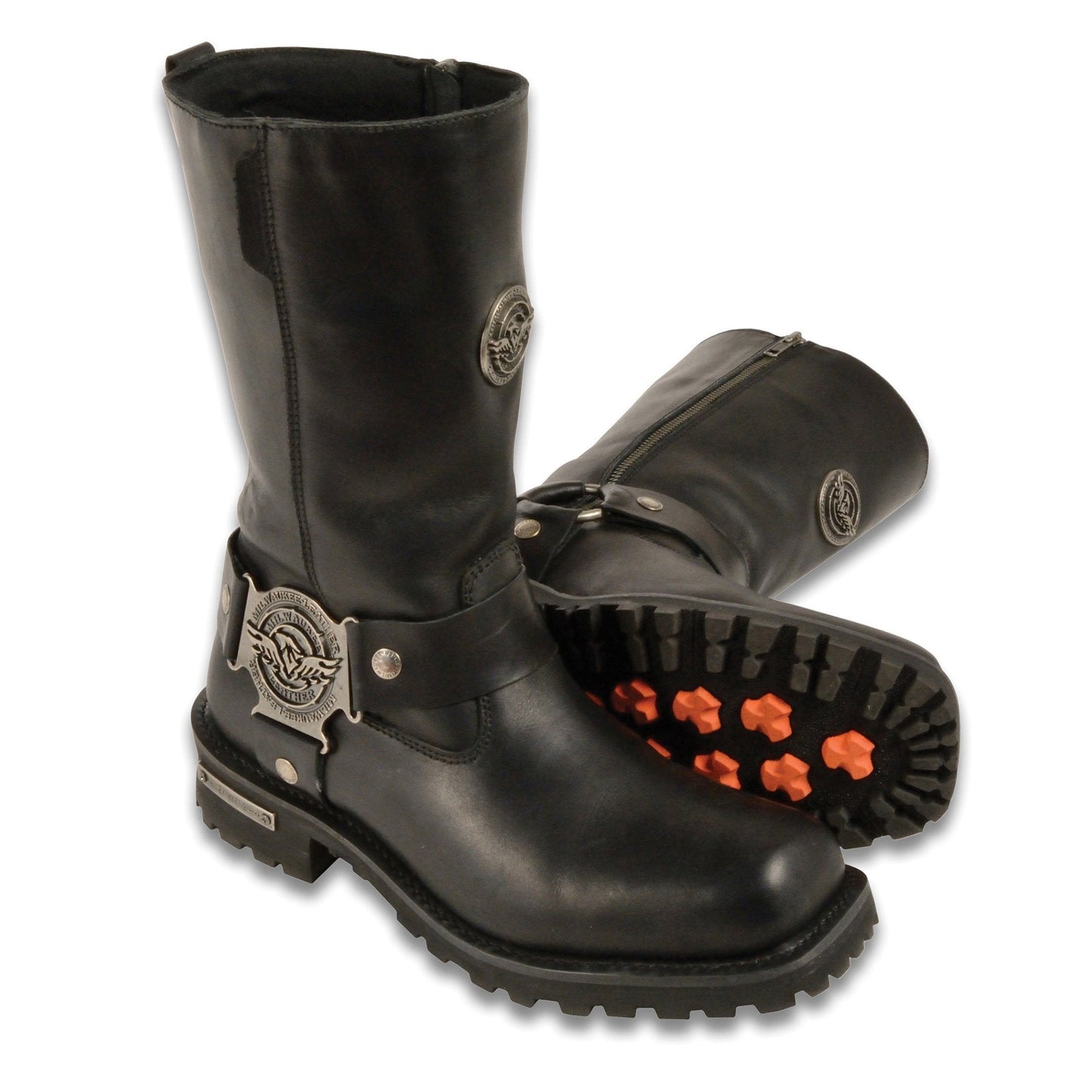 Milwaukee Leather MBM9060W Men's Black Wide-Width 11-inch Classic Harness Square Toe Boots
