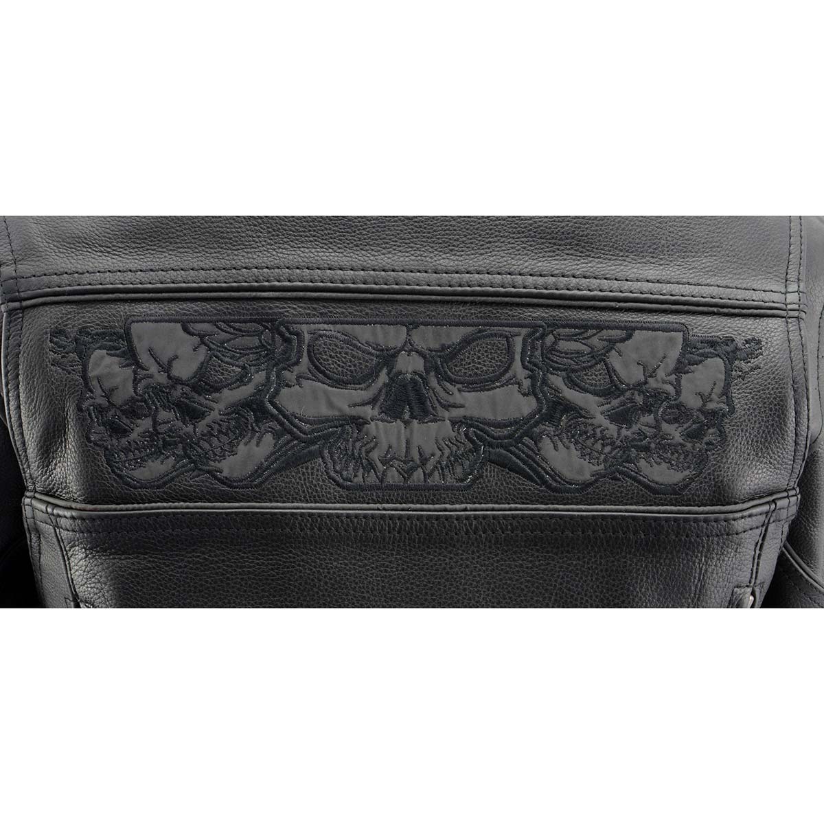 Milwaukee Leather MLL2540 Women's Crossover Black Leather Scooter Jacket w/ Reflective Skull Graphic