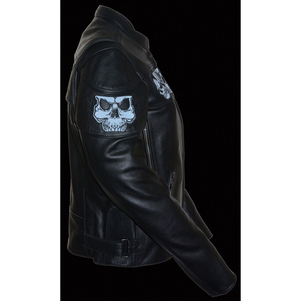 Milwaukee Leather MLL2540 Women's Crossover Black Leather Scooter Jacket w/ Reflective Skull Graphic