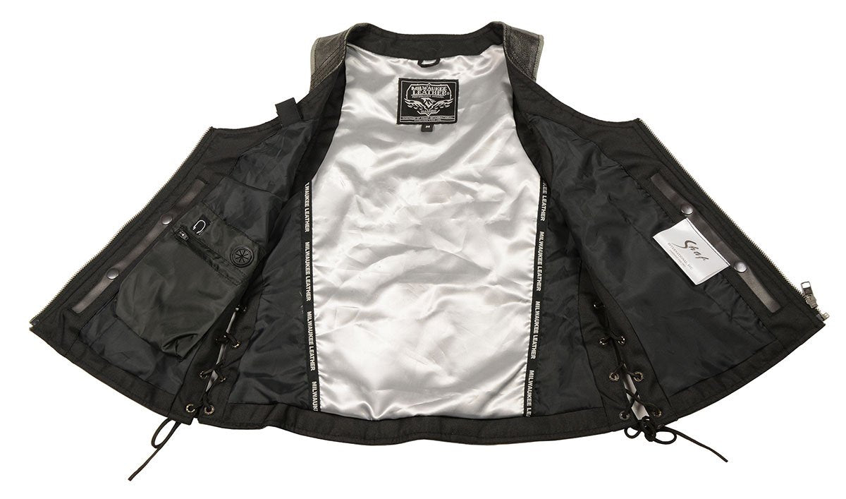 Milwaukee Leather Women's Black Leather V-Neck Motorcycle Rider Vest with Side Lace MLL4531