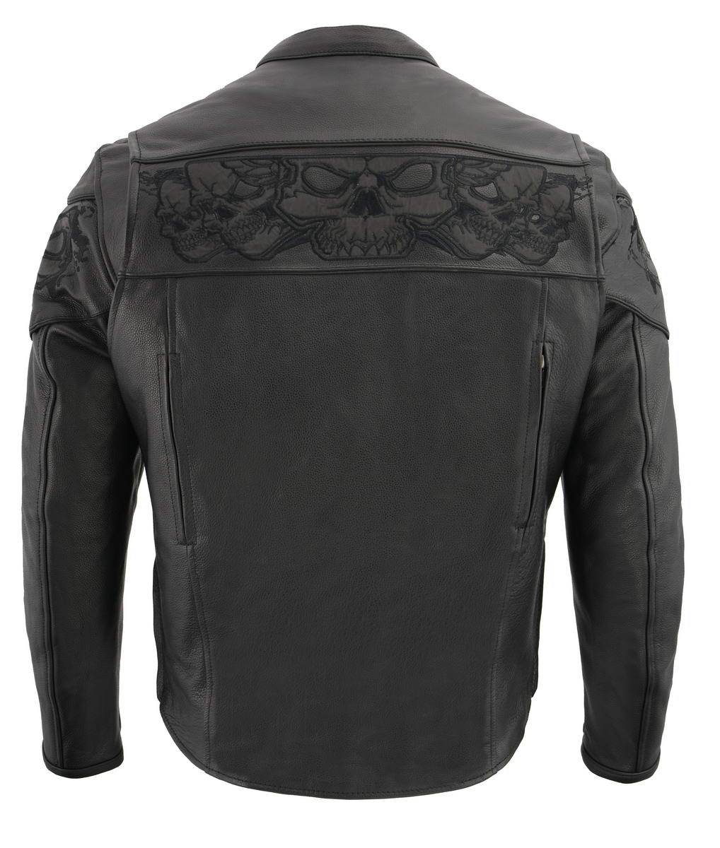Milwaukee Leather MLM1501 Men's Reflective Skulls Premium Black Leather Motorcycle Jacket w/ Cool-Tec Treatement