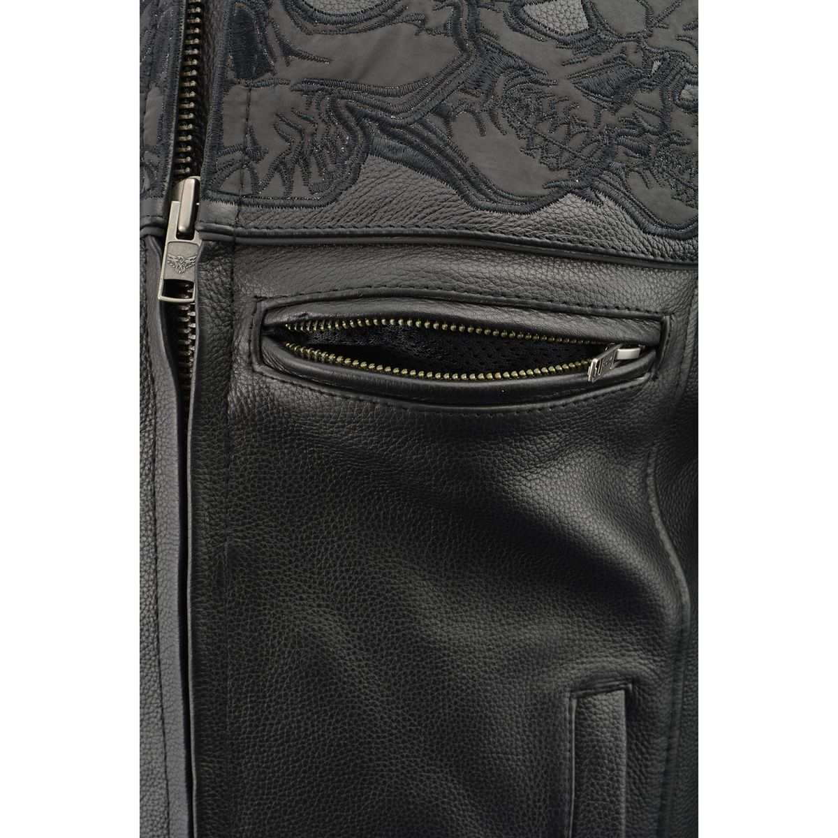 Milwaukee Leather MLM1501 Men's Reflective Skulls Premium Black Leather Motorcycle Jacket w/ Cool-Tec Treatement