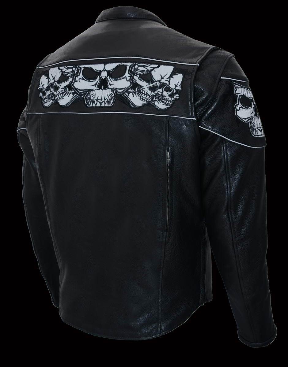Milwaukee Leather MLM1501 Men's Reflective Skulls Premium Black Leather Motorcycle Jacket w/ Cool-Tec Treatement