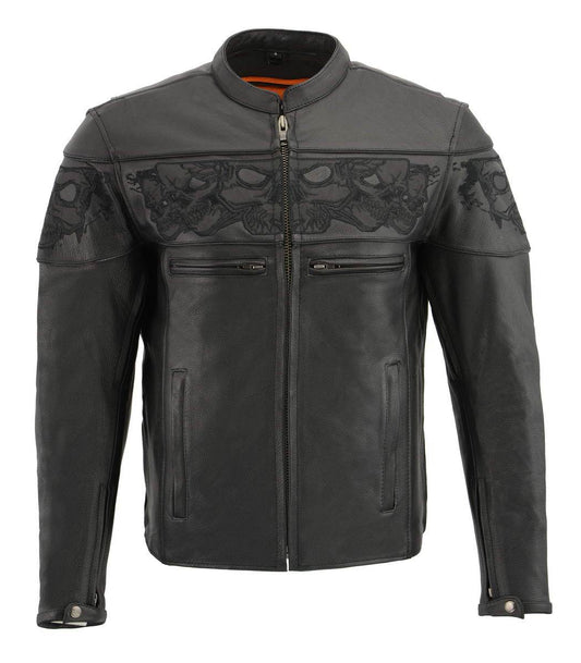 Milwaukee Leather MLM1501 Men's Reflective Skulls Premium Black Leather Motorcycle Jacket w/ Cool-Tec Treatement