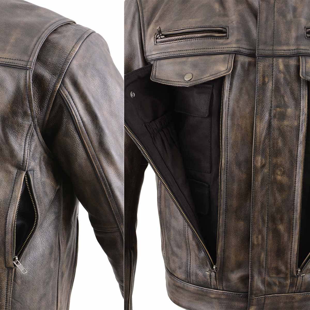Milwaukee Leather MLM1508 Men's Distressed Brown Premium Leather Motorcycle Rider Jacket