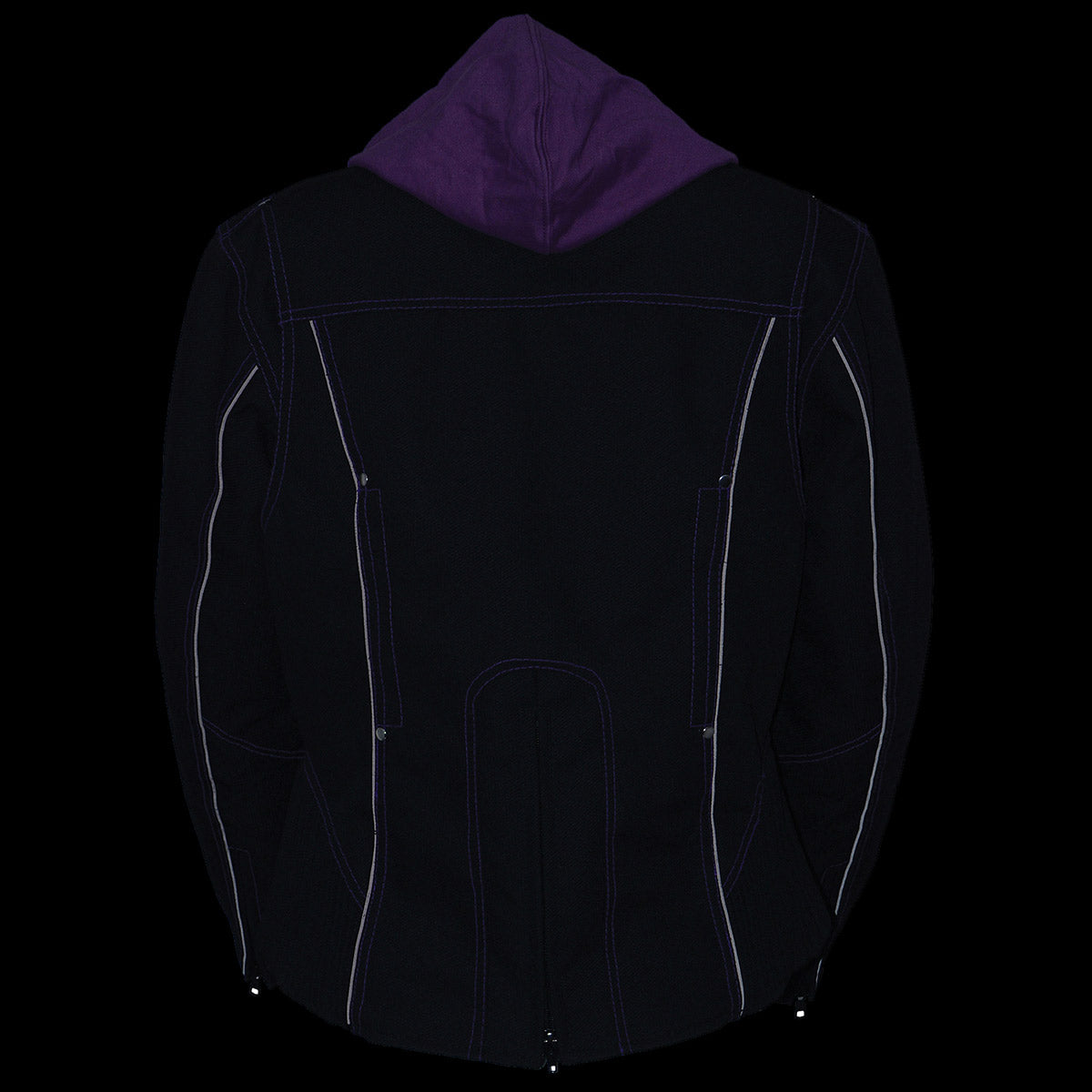 Milwaukee Leather MPL1967 Women's 3/4 Hooded Black and Purple Textile Jacket with Reflective Tribal Detail