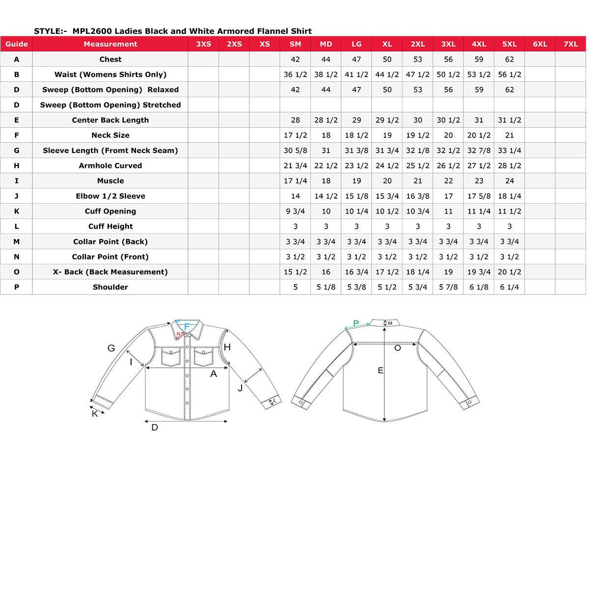 Milwaukee Leather MPL2600 Women’s Plaid Flannel Biker Shirt w/ CE Approved Armor - Reinforced w/ Aramid Fiber