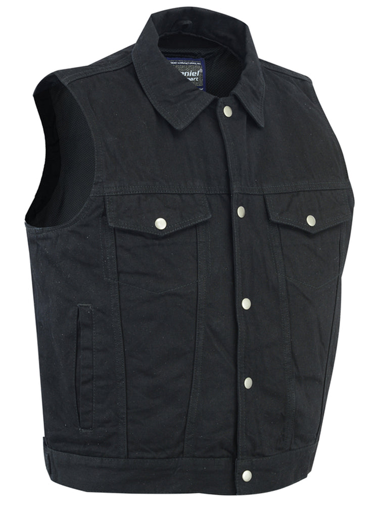 Snap Front Men's Denim Motorcycle Vest  - Black