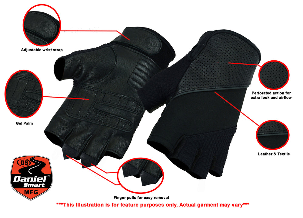 DS7 Leather/ Textile Fingerless Glove