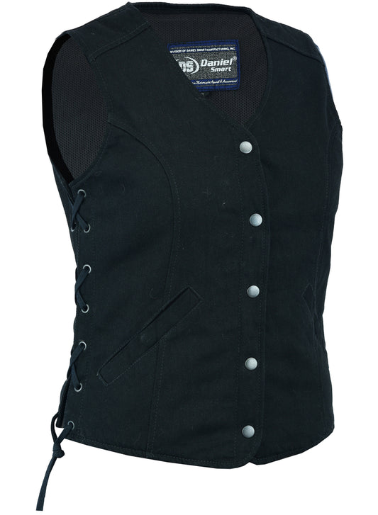 DM908  Women's Denim Longer Body &frac34; Vest - Side Laces